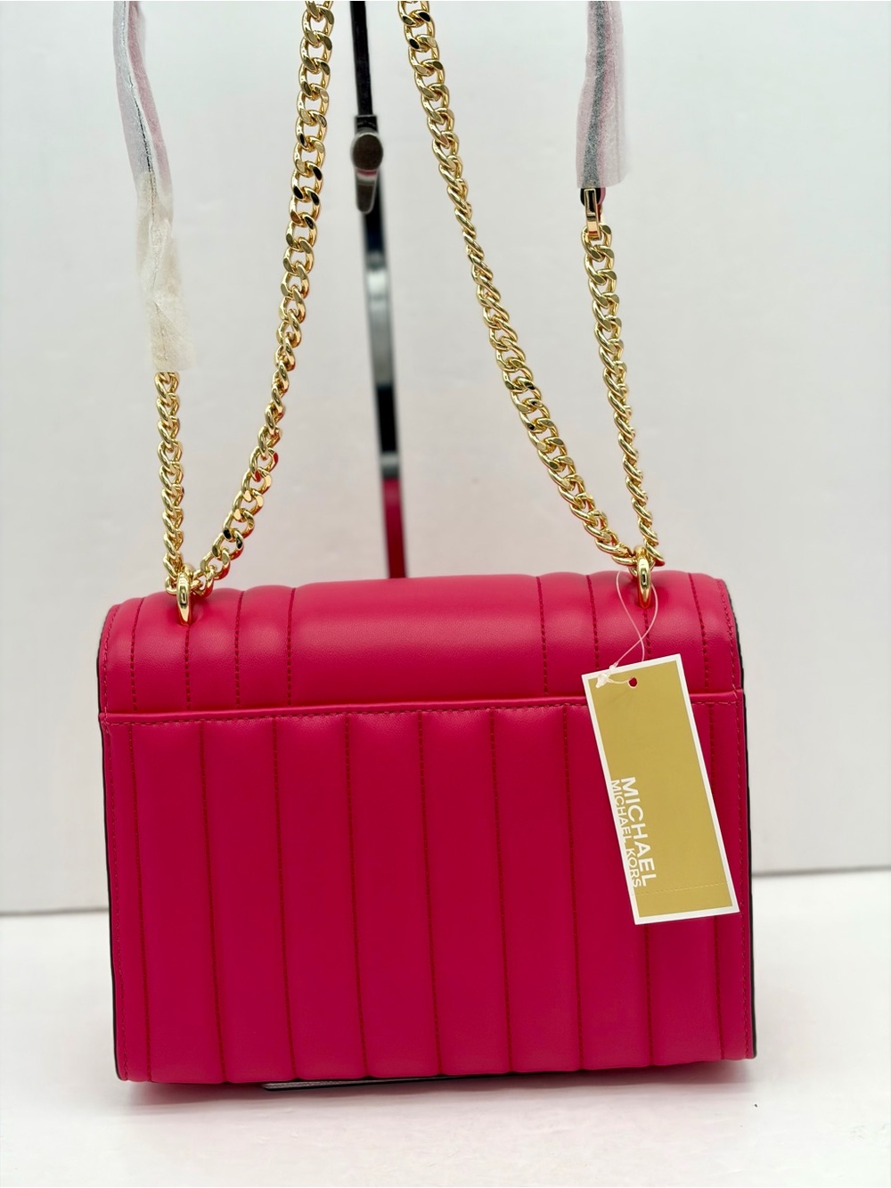 Michael Kors Hot Pink Quilted Chain Shoulder Bag Crossbody Electric Pink - Picture 3 of 9